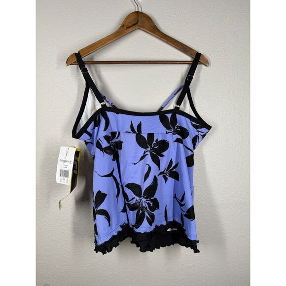 NWT Miraclesuit Womens Blue Black Tankini Top Sz 20W Tummy Control Floral Swim - Picture 5 of 11
